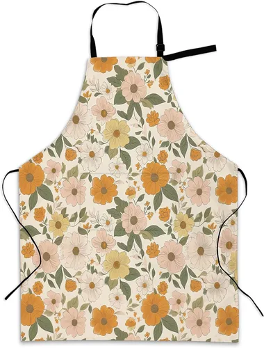 Delantal de cocina con bolsillo, cuello ajustable impermeable y lazos largos, delantal de cocina para hornear, jardinería, pintura para mujer Retro