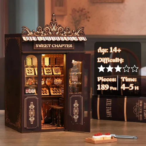 Miniatura 3 de KERNOWO - Kit de rincón de libros, rompecabezas de madera 3D para adultos, adolescentes y principiantes, kit de casa pequeña en miniatura