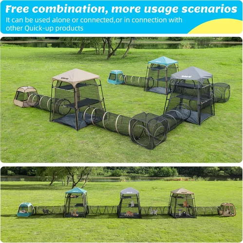 Miniatura 7 de Catio extragrande para gatos al aire libre, tienda de campaña 3 en 1 para gatos con túnel/cubo desplegable, catio portátil, tienda de campaña
