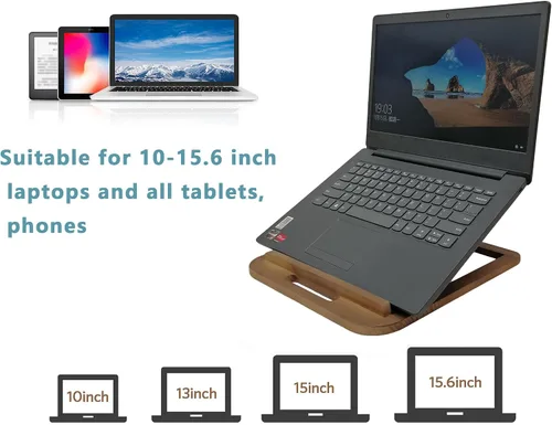 Miniatura 4 de Soporte de madera para computadora portátil para escritorio y madera, estilo portátil, plegable y ajustable ergonómico, soporte para libros