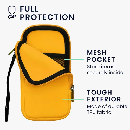 Miniatura 3 de kwmobile Bolsa de neopreno para teléfono tamaño XL - 6.7/6.8 pulgadas - Funda universal para celular con cremallera, correa para la muñeca, amarillo
