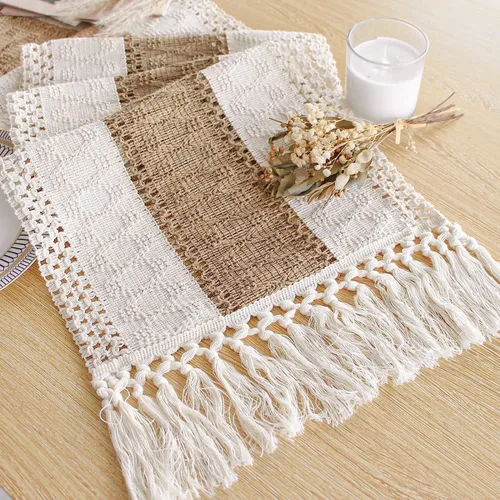 Miniatura 30 de FEXIA - Camino de mesa bohemio con borlas, para decoración del hogar, de macramé para decoración de habitación, comedor, dormitorio, despedida