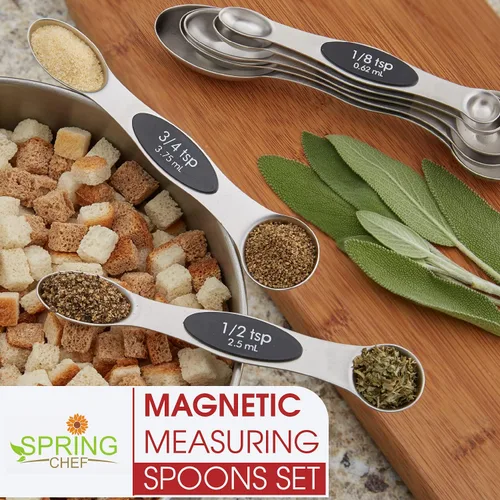 Miniatura 7 de Spring Chef Juego de cucharas medidoras magnéticas de acero inoxidable con imanes N45 fuertes, accesorios de cocina de metal resistente para hornear