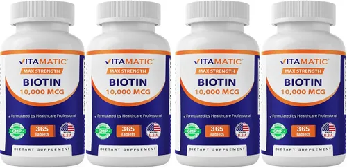 Miniatura 9 de Vitamatic Biotina 10,000 mcg (10 mg) para cabello, piel y uñas más fuertes - 365 tabletas veganas - también llamada vitamina B7-2 paquete