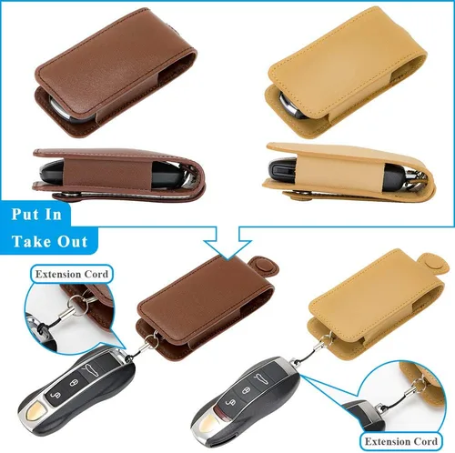 Miniatura 6 de AeroBon Funda de Cuero Genuino para Llaves Bolsa de Cuero para Llaves Compatible con Llavero Porsche (Beige)