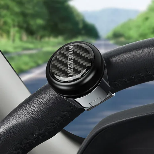 Miniatura 4 de muekzru Pomo giratorio para volante compatible con cualquier volante, fibra de carbono y pomo de rodamiento de bolas de metal para automóvil