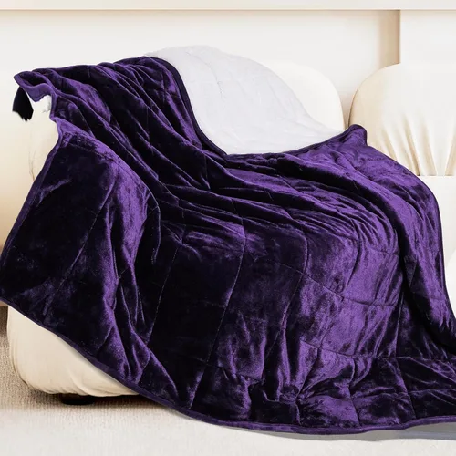 Miniatura 20 de Alomidds Manta con Peso para Adultos, Tamaño Twin 12 lbs Mantas con Peso, Manta Pesada con Forro Polar Suave y Brillante Reversible y Sherpa Cálido