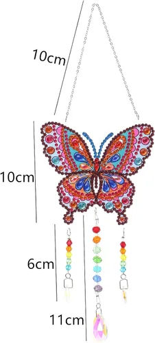 Miniatura 2 de Campanillas de viento de animales con pintura de diamantes 5D, kits de pintura de diamante de mariposa por números, colgante con cadena