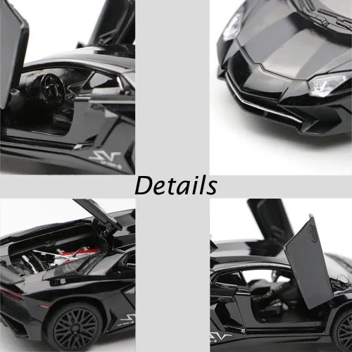 Miniatura 4 de iLooboo Vehículo de juguete coleccionable de aleación Aventador negro con luces y sonido