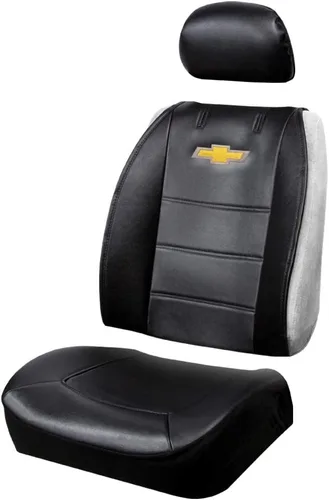Miniatura 2 de Plasticolor 008599R01 Chevy Chevrolet Logo Universal Fit Car Truck o SUV Funda de asiento sin laterales de 3 piezas con reposacabezas , color negro