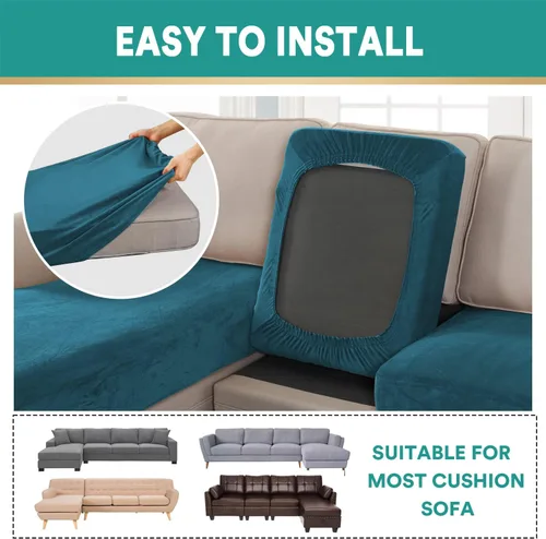 Miniatura 3 de MIFXIN Juego de 4 fundas de asiento para sofá seccional, de terciopelo elástico, en forma de L, protector de muebles para sofá seccional Azul