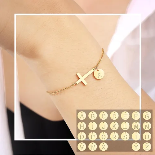 Miniatura 4 de Pulsera de cruz para mujer, delicada pulsera de cruz con iniciales, pulseras de cadena de eslabones dorados, regalos cristianos para mujeres