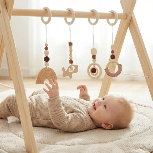 Miniatura 2 de Toddmomy Juguetes de madera para colgar de madera, 4 piezas, juguete colgante de actividad de madera, decoración sensorial para guardería