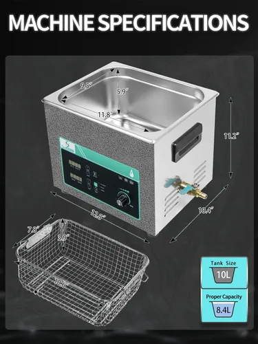 Miniatura 7 de Limpiador Ultrasónico 10L, Función de Barrido, Limpiador Ultrasónico Ajustable de 240W para Piezas de Carburador, Partes de Motor de Metal, Pistola