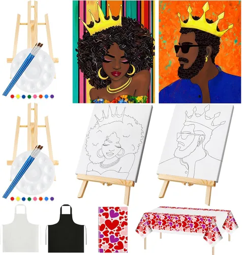 Yeaqee Kit de 13 piezas de pintura y sorbo para adultos, lienzo elástico, para citas, noche, San Valentín, suministros de pintura, juego de pintura