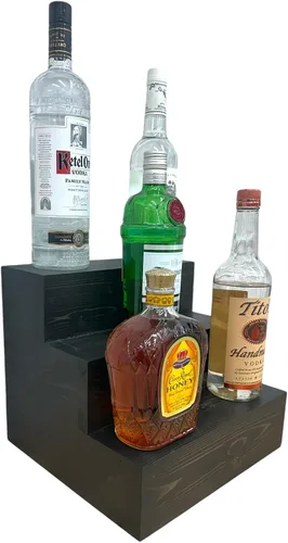Miniatura 21 de Estantería de exhibición escalonada hecha a mano, exhibición de barra de tres niveles, organizador de barra, exhibición de botellas de licor