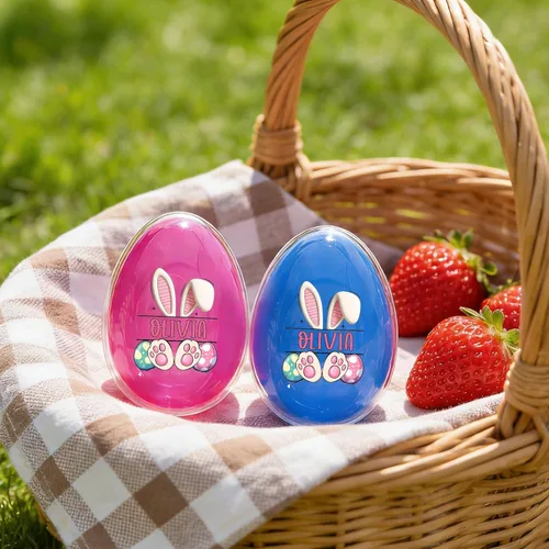 Miniatura 5 de Artsadd Huevos de Pascua personalizados con nombre, diseño de conejo rellenable, huevos decorativos para la caza de huevos de Pascua, recuerdos