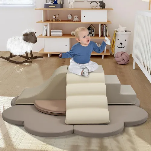 Miniatura 7 de Juguetes de escalada para niños pequeños de 6 piezas para interiores, bloques de escalada de espuma con escalones, tobogán y alfombrillas de juego