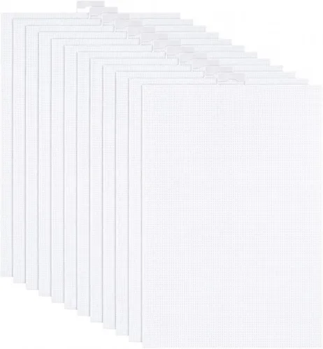 YOUNTHYE Paquete de 12 hojas de lona de plástico de 8.2 x 11 pulgadas, lienzo de malla de plástico blanco para punto de aguja, punto de cruz,