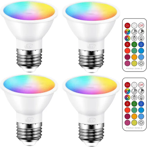 ILC Bombillas LED Par16 de 40 W, equivalente a cambio de color, tornillo E26 de 45°, 12 colores regulables, blanco cálido, 2700 K, RGB con control
