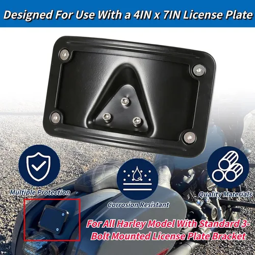 Miniatura 2 de 3148 Soporte de placa de matrícula curvado inclinado con marco compatible con Harley Davidson montaje de 3 agujeros (negro)