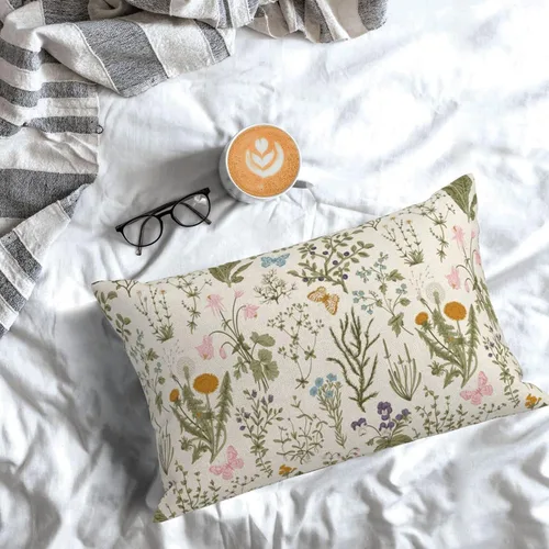 Miniatura 3 de AEIOAE Fundas de Almohada de Primavera 12x20 Pulgadas Juego de 2, Fundas de Almohadas Decorativas de Flores Silvestres y Plantas Verde Salvia