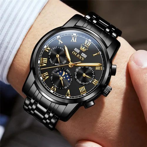 Miniatura 2 de OLEVS Relojes para hombre automático mecánico de cuerda automática reloj de pulsera multifunción calendario impermeable luminoso