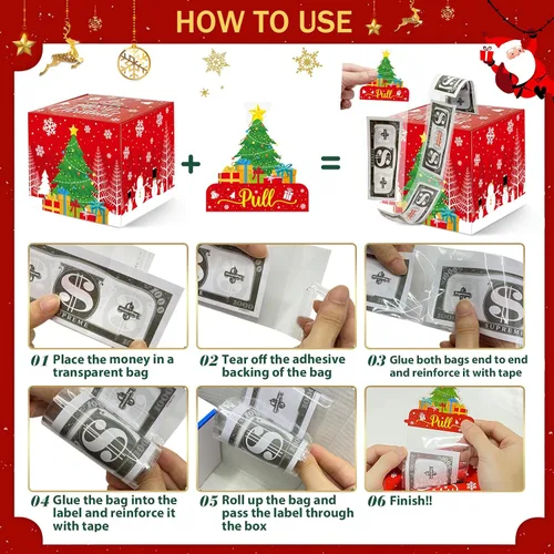 Miniatura 6 de Paquete de 4 cajas de dinero de Navidad para tirar de regalo en efectivo, árbol de Navidad, muñeco de nieve, Papá Noel y alce, cajas de regalo