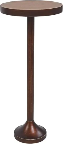 Miniatura 13 de COZAYH Mesa de pedestal rústica tradicional, mesa auxiliar redonda con acabado envejecido estilo granja para espacios pequeños, color marrón oscuro