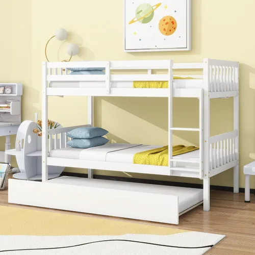 Miniatura 14 de Litera individual sobre individual con 2 cajones de almacenamiento, convertible en 2 camas (cama de plataforma y cama alta junior), cabecera