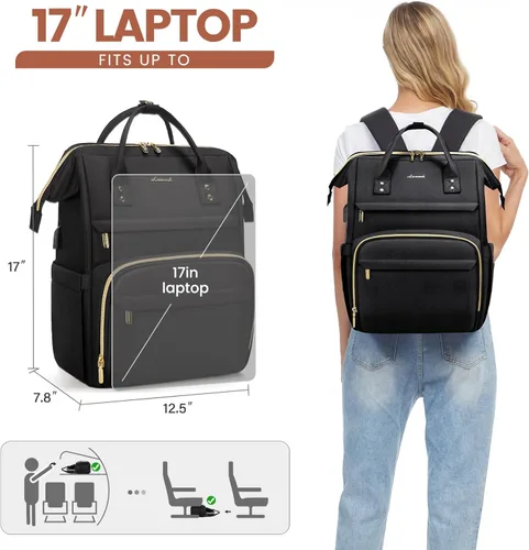 Miniatura 6 de LOVEVOOK Mochila para laptop para mujer, mochila profesional de 17 pulgadas para mujer, mochila de viaje para computadora, laptop, mochila