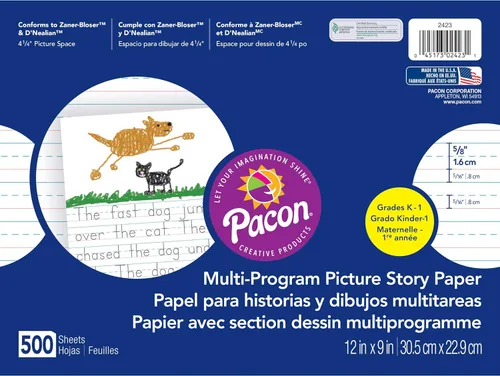 Pacon Papel fotográfico multiprograma, 12 x 9 pulgadas, D'Nealian (K) y Zaner-Bloser (1), 500 hojas, blanco