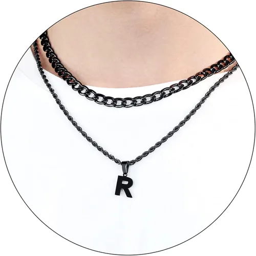 Miniatura 50 de SENRAN Collar con inicial en capas de la A a la Z para hombre, cadena de cuerda torcida de acero inoxidable de 18 a 20 pulgadas, dije de letra