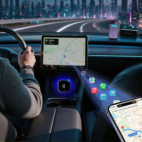 Miniatura 7 de Adaptador inalámbrico CarPlay y dongle automático Android, plateado brillante, conexión automática rápida, convertidor inalámbrico compacto