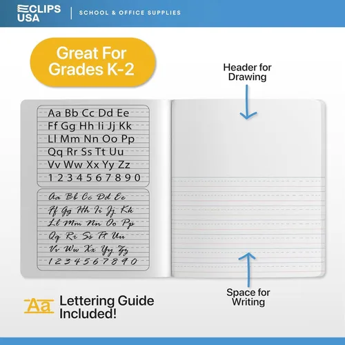 Miniatura 4 de E-CLIPS USA Cuaderno de composición primaria K-2, libro de composición a rayas primarias, diario de escritura primaria para grados K-2, cuadernos
