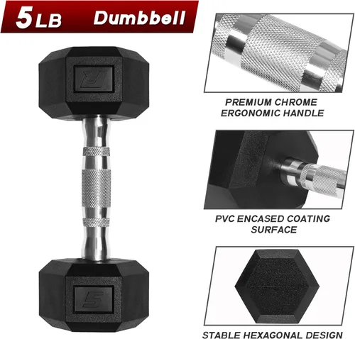 Miniatura 4 de RitFit Juego de mancuernas hexagonales revestidas de PVC de 5 a 650 libras con estante opcional para gimnasio en casa, peso de mano con mango
