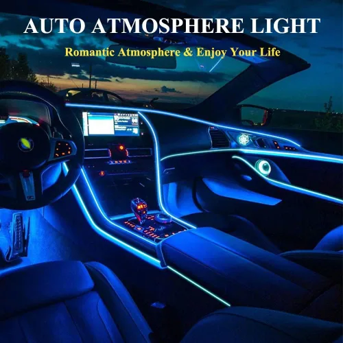 Miniatura 4 de Luces de cable EL para el interior del coche, luz de panel azul neón de 16 pies/5 m, tira de luz LED para coche, USB 5V, decoración