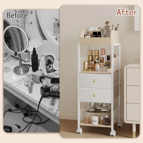 Miniatura 5 de Carrito de almacenamiento organizador de maquillaje de piso, carrito de maquillaje rodante con cajones, organizadores y almacenamiento de maquillaje