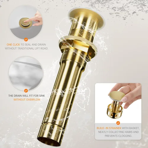 Miniatura 8 de Phiestina FH01-BG-V - Grifo de lavabo de baño de oro cepillado, un solo agujero, grifo alto de baño de una sola manija, con drenaje desplegable
