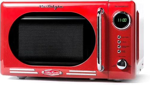 Nostalgia Horno microondas retro compacto para encimera, 0.7 pies cúbicos, 700 vatios con pantalla digital LED, bloqueo para niños, interior fácil