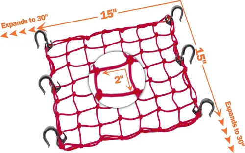 Miniatura 2 de Red de carga de 15 x 15 pulgadas que se estira a 30 x 30 pulgadas con ganchos gruesos, núcleo de látex natural, malla ajustada de 2 x 2 pulgadas