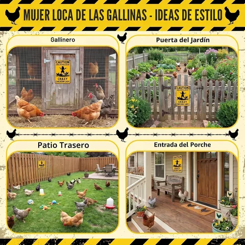 Miniatura 3 de Smilelife Regalos Divertidos de Pollo Precaución Área Patrullada Por Una Loca Señora de los Pollos Letrero de Hojalata para Hogar Granja Gallinero