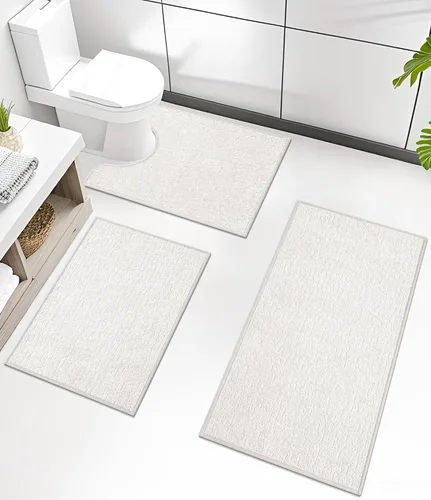 Miniatura 44 de Chakme Juego de 2 alfombras de baño ultrafinas, absorbentes, antideslizantes, lavables a máquina, color negro, 17 x 24 pulgadas / 17 x 30 pulgadas