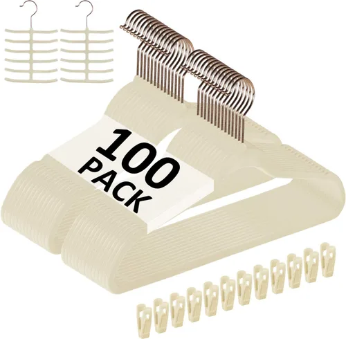 Miniatura 11 de VECELO Perchas de terciopelo de alta calidad resistentes (paquete de 60), antideslizantes y ahorran espacio con 8 clips para los dedos y soporte