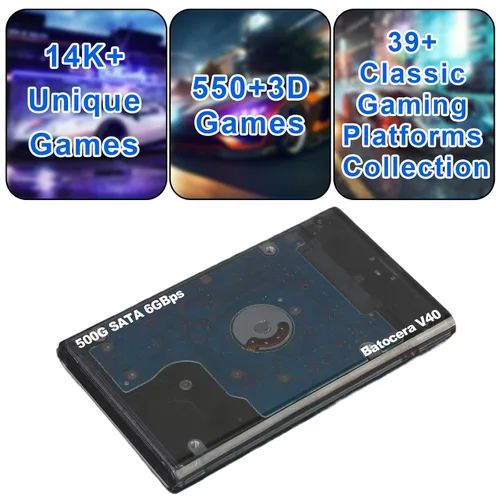 Consola de Juego Portátil Retro Emulador de Juego Batocera v40 500GB Sistema de Juego Plug & Play Incorporado-14.5K+ Juegos 550+ 3D Sin Duplicados