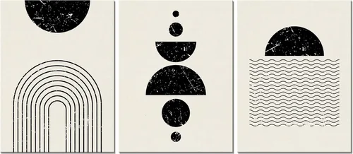 Miniatura 14 de Pintura solar para pared, diseño de líneas bohemias, montañas, decoración de pared de mediados de siglo, juego de 3 lienzos impresos en lienzo