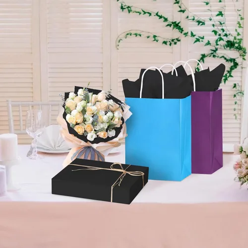 Miniatura 5 de Phinus 140 hojas de papel de seda negro, 14 x 20 pulgadas, papel de seda a granel, papel de seda de envoltura para bodas, cumpleaños, proyectos