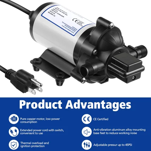 Miniatura 4 de Bomba de diafragma de presión de agua 115V 4GPM 45 PSI con interruptor de encendido/apagado de extensión, bomba de refuerzo industrial autocebante