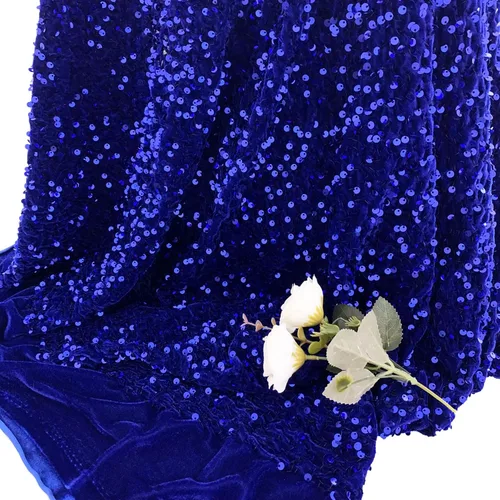 Miniatura 3 de The Yard - Tela de lentejuelas azules de 1 yarda, tela elástica de lentejuelas, tela de tapicería azul real brillante para coser, tela de punto