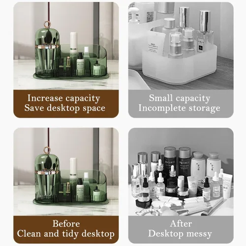 Miniatura 7 de Organizador de maquillaje, organizador de cuidado de la piel con soporte para cepillo, almacenamiento dividido para cosméticos, almacenamiento